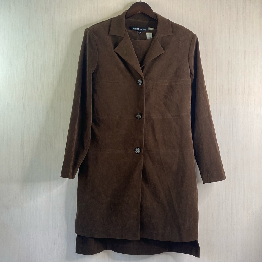 Sag Harbor Women's 2 pc. Dress Suit Faux Suede Midi Dark Brown Size 12